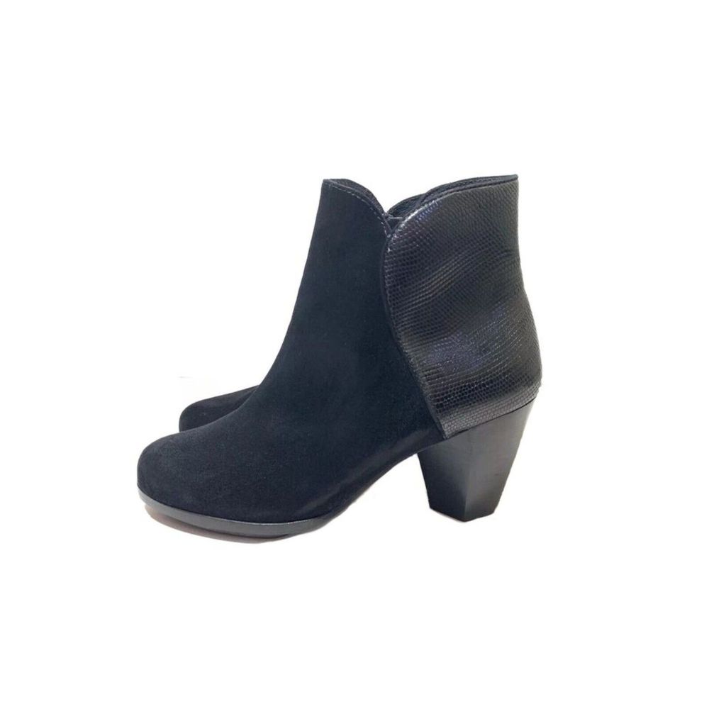 Eileen Fisher Black Lizard Embossed Leather Suede Zip Ankle Boots Sz 8.5